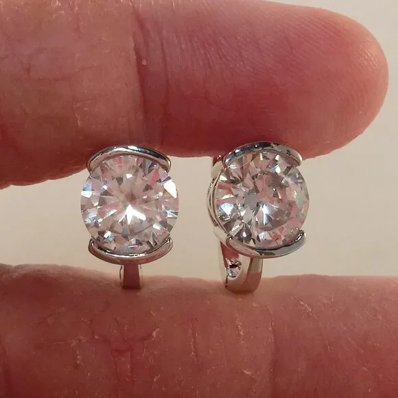 18K White Gold Filled Simple White Diamond Zircon Hoop Earrings Gorgeous Gift - Picture 5 of 8